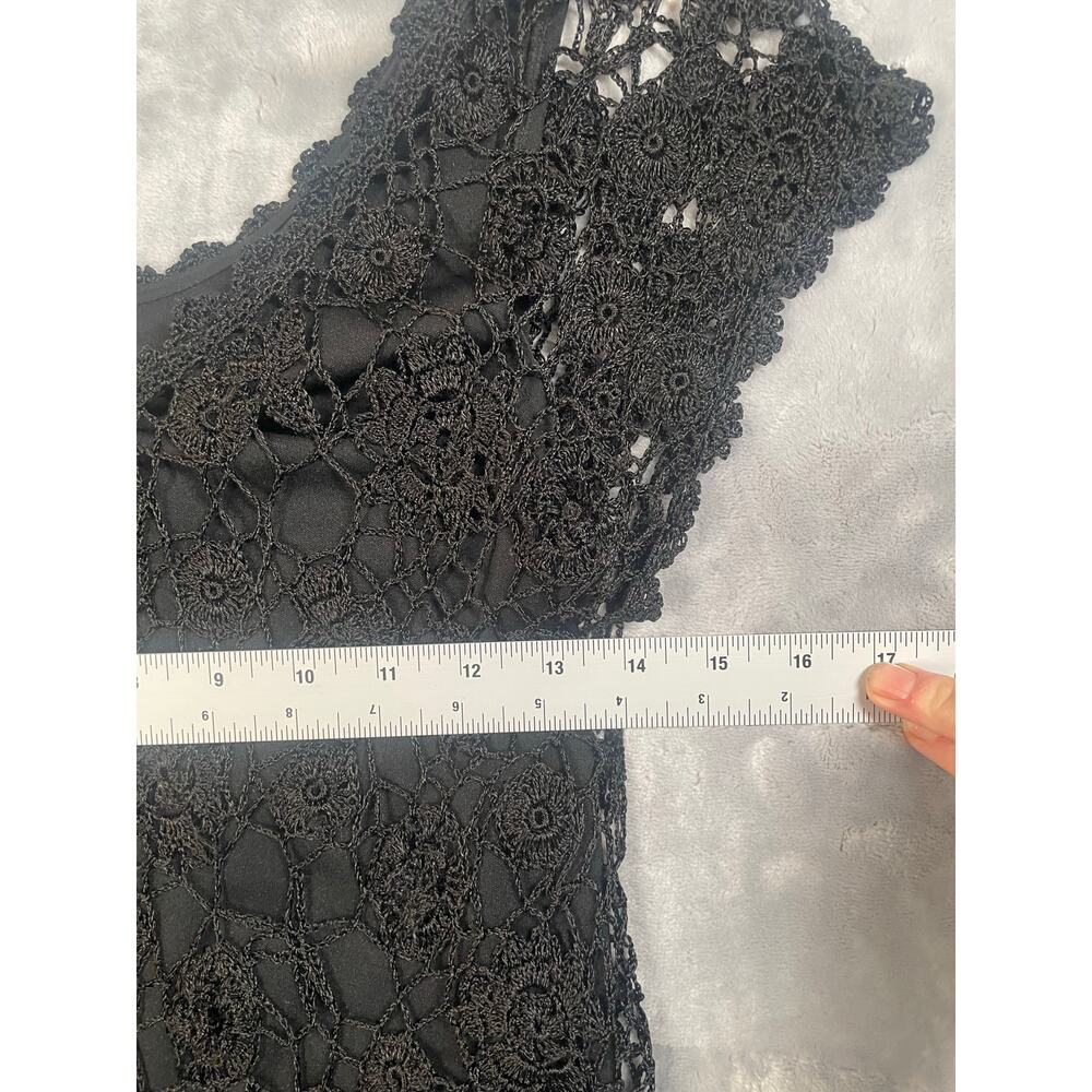 Vintage y2k black crochet longline layered top Newport News M blouse babydoll - Picture 7 of 9